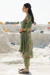Shop_Karaj Jaipur_Green Linen, Cotton, Kota Doria V-neck Sage Kurta Set _Online_at_Aza_Fashions