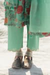 Karaj Jaipur_Turquoise Linen, Cotton, Kota Doria Embroidery Round Neck Blue Kurta Set _Online_at_Aza_Fashions