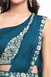Samyukta Singhania_Blue Satin Embroidery, Sequins, Beads Asymmetric Pre-draped Saree With Blouse _Online_at_Aza_Fashions