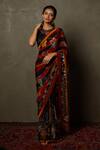 Buy_RI.Ritu Kumar_Black 100% Silk Floral, Stripe Round Embroidered Saree With Blouse _at_Aza_Fashions