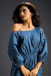 Deepika Arora_Blue Cotton Bows Off-shoulder Designer Dress _Online_at_Aza_Fashions
