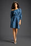 Buy_Deepika Arora_Blue Cotton Bows Off-shoulder Designer Dress _at_Aza_Fashions