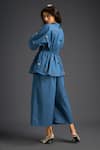 Shop_Deepika Arora_Blue Cotton Embroidery Mandarin Collar Designer Shirt And Pant Set _at_Aza_Fashions