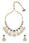 Shop Nazaakat By Samara Singh Green Zari Kundan Brass Necklace And Earring Set at Aza Fashions Shop_Nazaakat By Samara Singh_Green Zari Kundan Brass Necklace And Earring Set _at_Aza_Fashions