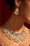Nazaakat By Samara Singh Green Zari Kundan Brass Necklace And Earring Set at Aza Fashions Nazaakat By Samara Singh_Green Zari Kundan Brass Necklace And Earring Set _at_Aza_Fashions