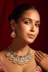 Shop Nazaakat By Samara Singh Green Zari Kundan Brass Necklace And Earring Set Shop_Nazaakat By Samara Singh_Green Zari Kundan Brass Necklace And Earring Set