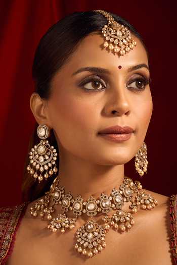 Nazaakat By Samara Singh_Pink Zari Kundan Ruby Jewelry Set _Online_at_Aza_Fashions