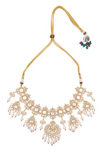 Shop_Nazaakat By Samara Singh_Pink Zari Kundan Ruby Jewelry Set _Online_at_Aza_Fashions