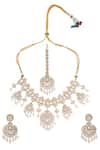 Shop_Nazaakat By Samara Singh_White Diamonds, Pearls Kundan Brass Jewelry Set _at_Aza_Fashions
