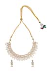 Shop_Nazaakat By Samara Singh_White Zari, Pearls Kundan Work Necklace And Earring Set _at_Aza_Fashions