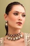 Buy_Nazaakat By Samara Singh_Red Zari Ruby Kundan Necklace And Earring Set 