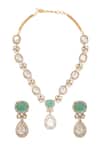 Shop_Nazaakat By Samara Singh_Mint Zari Green Kundan Necklace And Earring Set _at_Aza_Fashions