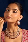 Buy_Nazaakat By Samara Singh_Red Zari Ruby Kundan Necklace And Earring Set _at_Aza_Fashions