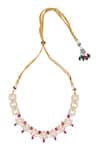 Nazaakat By Samara Singh_Pink Zari Kundan Ruby Necklace And Earrings Set _Online_at_Aza_Fashions