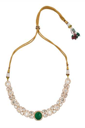 Nazaakat By Samara Singh_Green Zari Kundan Necklace And Earring Set _Online_at_Aza_Fashions