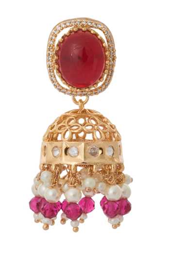 Nazaakat By Samara Singh_Red Zari Ruby Kundan Necklace And Earring Set _Online_at_Aza_Fashions