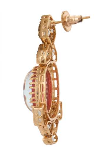 Nazaakat By Samara Singh_Red Zari Ruby Kundan Necklace And Earrings Set _Online_at_Aza_Fashions