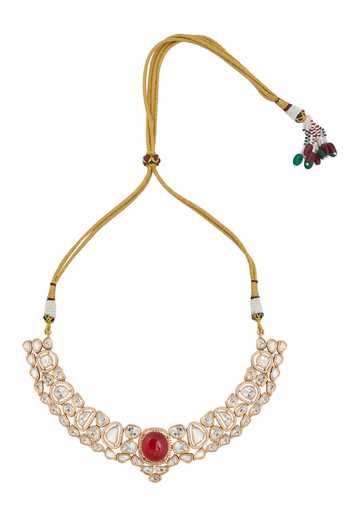 Buy_Nazaakat By Samara Singh_Red Zari Ruby Kundan Necklace And Earrings Set _Online_at_Aza_Fashions