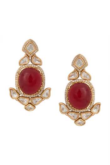 Shop_Nazaakat By Samara Singh_Red Zari Ruby Kundan Necklace And Earrings Set _Online_at_Aza_Fashions