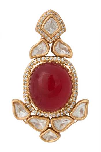 Nazaakat By Samara Singh_Red Zari Ruby Kundan Necklace And Earrings Set _at_Aza_Fashions