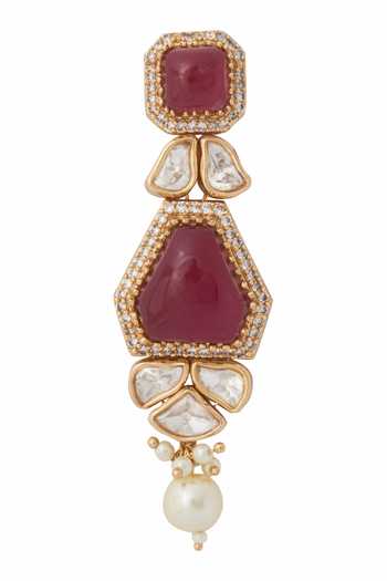 Nazaakat By Samara Singh_Pink Kundan Rani Necklace And Earring Set _Online_at_Aza_Fashions