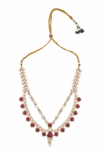Buy_Nazaakat By Samara Singh_Pink Kundan Rani Necklace And Earring Set _Online_at_Aza_Fashions