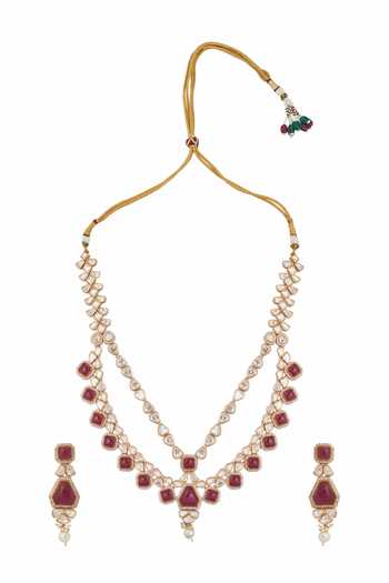 Shop_Nazaakat By Samara Singh_Pink Kundan Rani Necklace And Earring Set _at_Aza_Fashions
