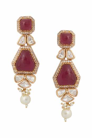 Shop_Nazaakat By Samara Singh_Pink Kundan Rani Necklace And Earring Set _Online_at_Aza_Fashions