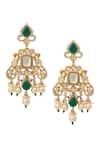Shop_Nazaakat By Samara Singh_Green Zari Kundan Brass Earrings _at_Aza_Fashions