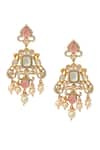 Shop_Nazaakat By Samara Singh_Pink Zari Kundan Brass Earrings _at_Aza_Fashions