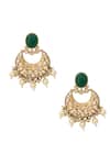 Shop Nazaakat By Samara Singh Green Zari Kundan Brass Earrings at Aza Fashions Shop_Nazaakat By Samara Singh_Green Zari Kundan Brass Earrings _at_Aza_Fashions