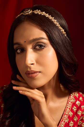 Buy_Nazaakat By Samara Singh_Pink Kundan Work Ruby And Green Mathapatti _at_Aza_Fashions