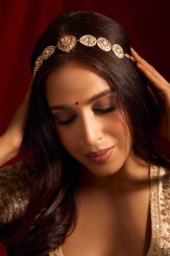Buy_Nazaakat By Samara Singh_Pink Kundan Ruby Brass Mathapatti _at_Aza_Fashions
