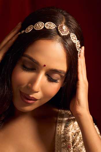 Buy_Nazaakat By Samara Singh_Pink Kundan Ruby Brass Mathapatti _Online_at_Aza_Fashions