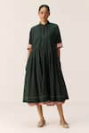 Buy_Kharakapas_Green Cotton Collared Tangled In Checks Dress _at_Aza_Fashions