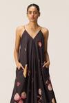 Kharakapas_Charcoal Cotton V-neck Floral Maxi Dress _at_Aza_Fashions