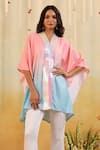 Buy_B'Infinite_Pink V-neck Cyan Ombre Embellished Cape _at_Aza_Fashions