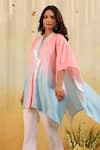 Buy_B'Infinite_Pink V-neck Cyan Ombre Embellished Cape _Online_at_Aza_Fashions