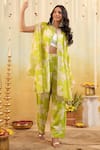 Shop_B'Infinite_Green Georgette Beads Keyhole Neck, Lime Tropical Embellished Three Piece Set _Online_at_Aza_Fashions