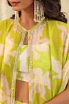 B'Infinite_Green Georgette Beads Keyhole Neck, Lime Tropical Embellished Three Piece Set _at_Aza_Fashions