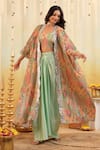 B'Infinite_Green Georgette Sequins, Embroidery Round Pop Mirage Embellished Three Piece Set _Online_at_Aza_Fashions