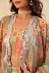 Buy_B'Infinite_Green Georgette Sequins, Embroidery Round Pop Mirage Embellished Three Piece Set _Online_at_Aza_Fashions