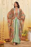Buy_B'Infinite_Green Georgette Sequins, Embroidery Round Pop Mirage Embellished Three Piece Set _at_Aza_Fashions