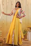B'Infinite_Multi Color Organza Open Neck, Garden Tulip Embellished Three Piece Set _Online_at_Aza_Fashions