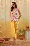 B'Infinite_Pink Organza V-neck Garden Tulip Embellished Jacket Skirt Set _Online_at_Aza_Fashions