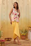 Buy_B'Infinite_Pink Organza V-neck Garden Tulip Embellished Jacket Skirt Set _Online_at_Aza_Fashions