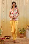 Buy_B'Infinite_Pink Organza V-neck Garden Tulip Embellished Jacket Skirt Set _at_Aza_Fashions