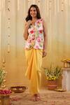 Shop_B'Infinite_Pink Organza V-neck Garden Tulip Embellished Jacket Skirt Set _Online_at_Aza_Fashions