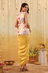 Shop_B'Infinite_Pink Organza V-neck Garden Tulip Embellished Jacket Skirt Set _at_Aza_Fashions