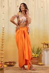 Buy_B'Infinite_Orange Organza Round , Open Sunset Botanical Embellished Set _Online_at_Aza_Fashions